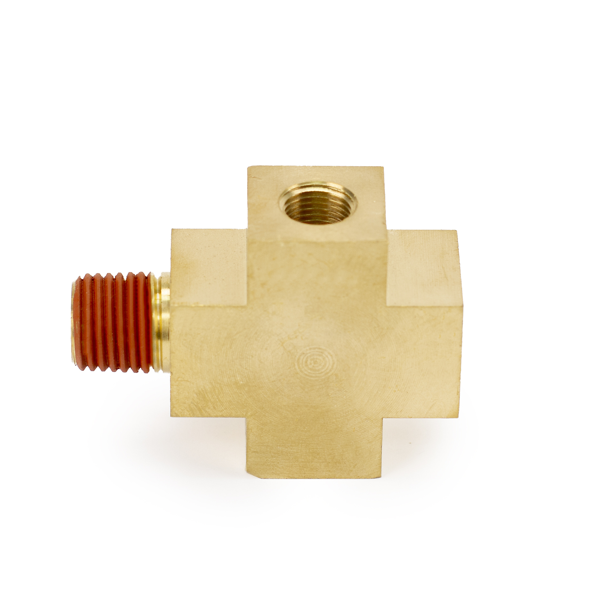 Viair 4-Way Fitting - 1/4in. (M) x 1/4in. (F) x 1/4in. (F) x 1/8in. (F), Brass, Pre-Treated with Thread Sealant, Model# 92855